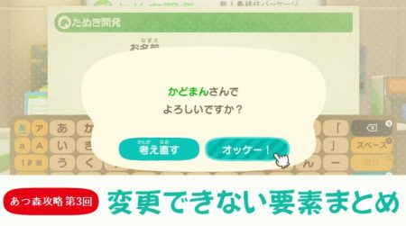 【あつまれどうぶつの森 攻略プレイ日記 第3回】変更できない要素まとめ